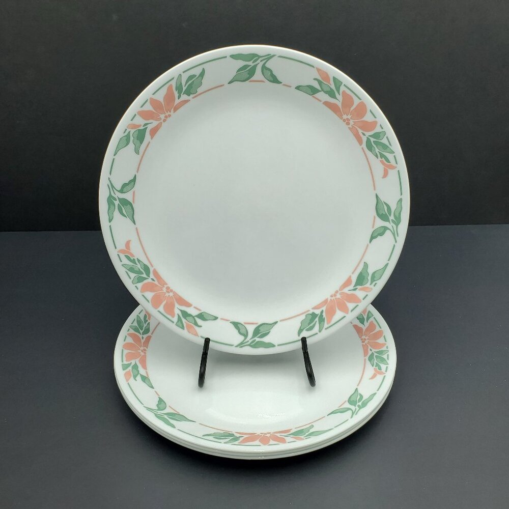 Corelle Island Breeze Dinner Plates Corning Peach Flowers Green Leaves Plates
